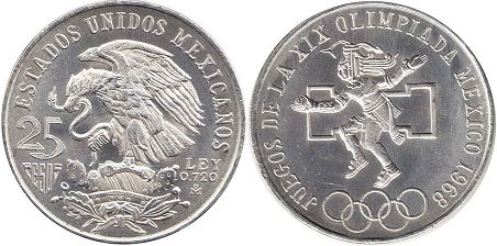 México moneda 25 Pesos 1968 Juegos Olímpicos