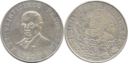 México moneda 25 Pesos 1972 Benito Juárez