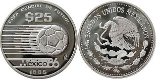 México moneda 25 Pesos 1985 Copa Mundial de Fútbol