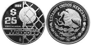 Mexico coin 25 Pesos 1986 Soccer world cup