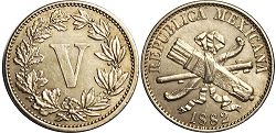 México moneda 5 centavos 1882
