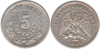 México moneda 5 centavos 1893