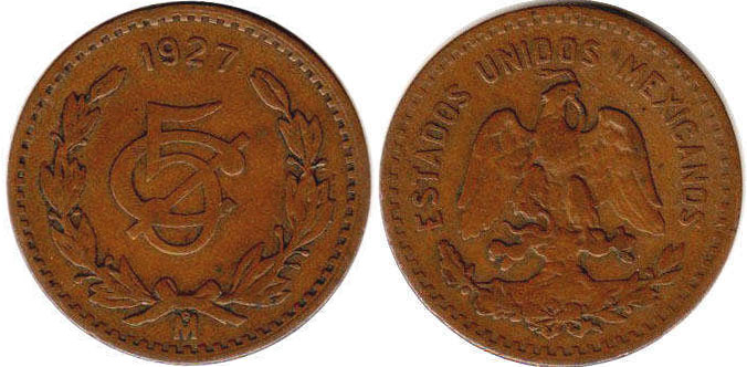 México moneda 5 centavos 1927