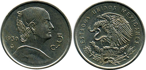 México moneda 5 centavos 1950