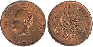 México moneda 5 centavos 1954 (1942, 1943, 1944, 1945, 1946, 1951, 1952, 1953, 1954, 1955)