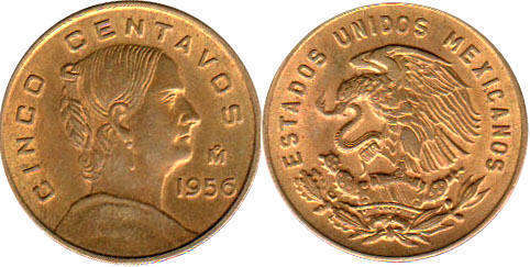 México moneda 5 centavos 1956