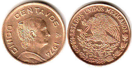 México moneda 5 centavos 1974