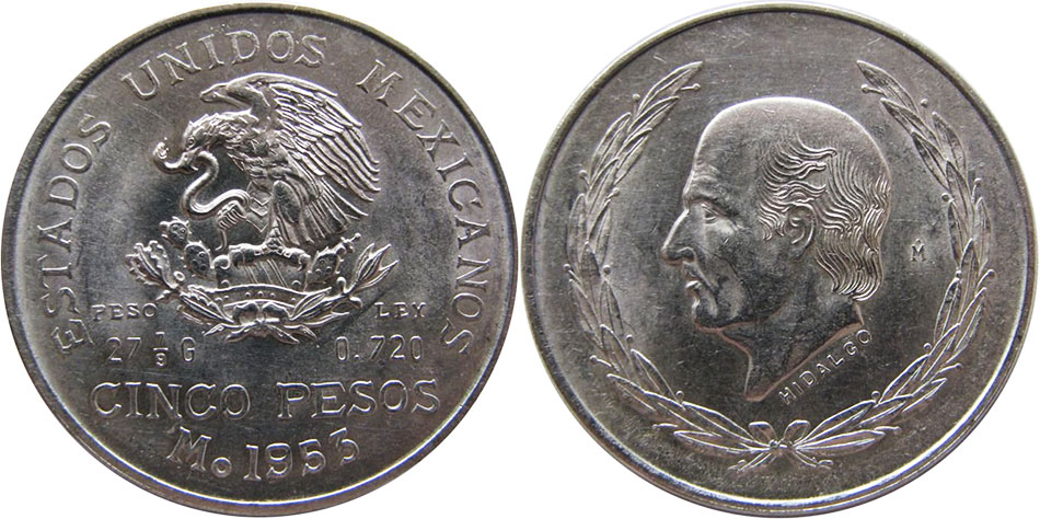 México moneda 5 pesos 1953