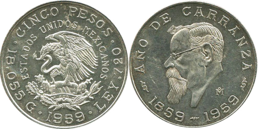 México moneda 5 Pesos 1959 Garranza
