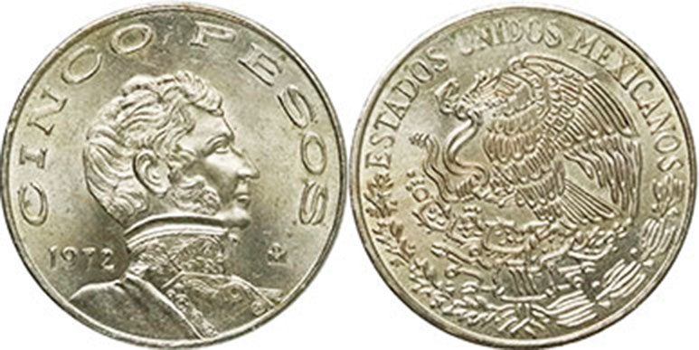 México moneda 5 pesos 1972