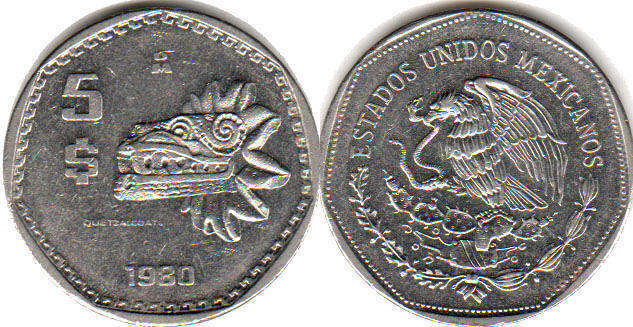 México moneda 5 pesos 1980