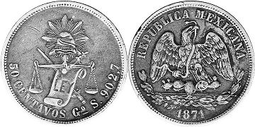 México moneda 50 centavos 1871