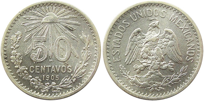México moneda 50 centavos 1905
