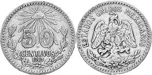 México moneda 50 centavos 1919 (1918, 1919)
