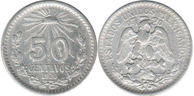 México moneda 50 centavos 1920