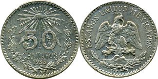 México moneda 50 centavos 1935