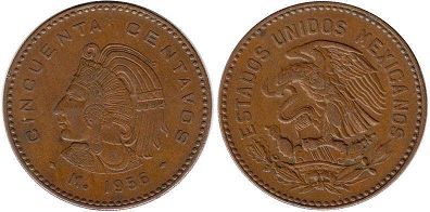 México moneda 50 centavos 1956 (1955, 1956, 1957, 1959)