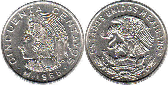 México moneda 50 centavos 1968
