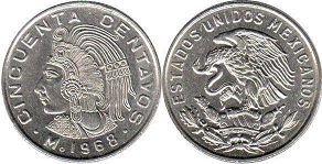 Mexico coin 50 centavos 1968 (1964, 1965, 1966, 1967, 1968, 1969)