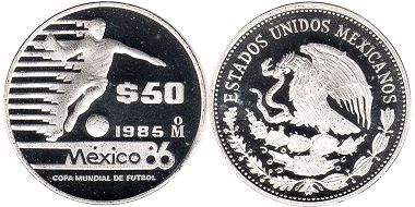 México moneda 50 Pesos 1985 Copa Mundial de Fútbol