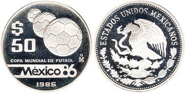 Mexico coin 50 Pesos 1986 Soccer world cup
