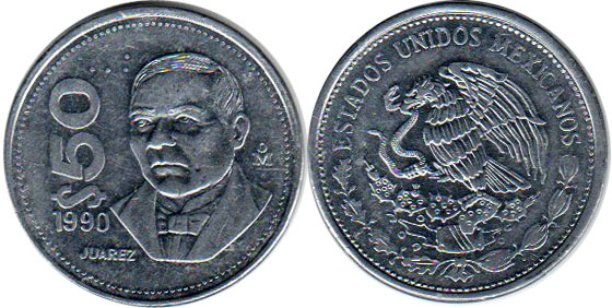México moneda 20 pesos 1990