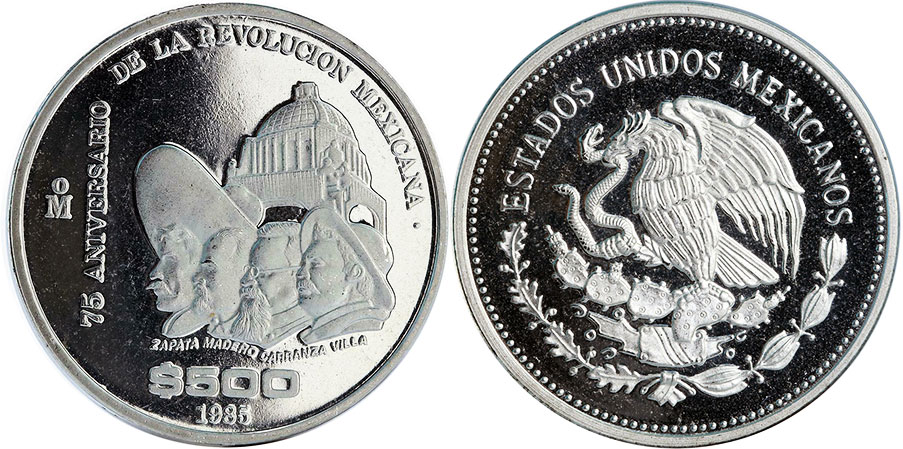 México moneda 500 Pesos 1985 revolución de 1910