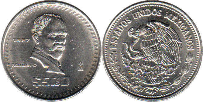 México moneda 500 pesos 1987