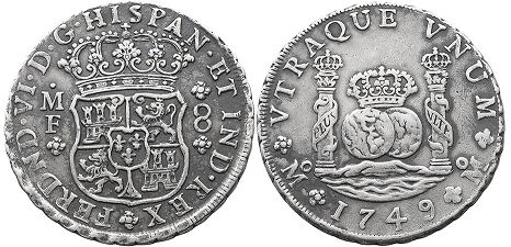 México moneda 8 reales 1749