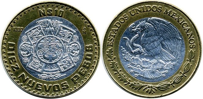 México moneda 10 pesos 1993