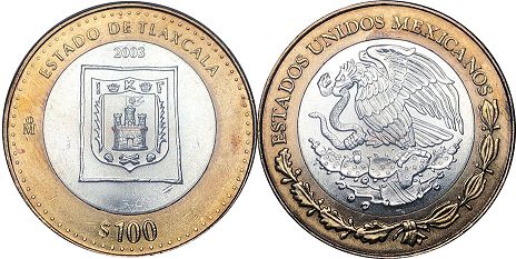 México moneda 100 Pesos 2003 Tlaxcala