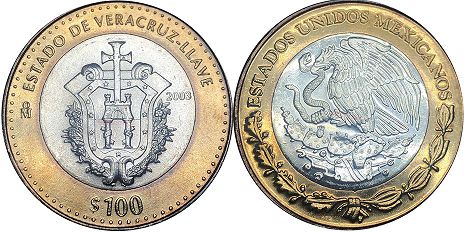 México moneda 100 Pesos 2003 Veracruz-Llave