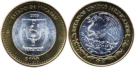 México moneda 100 Pesos 2003 Yucatan