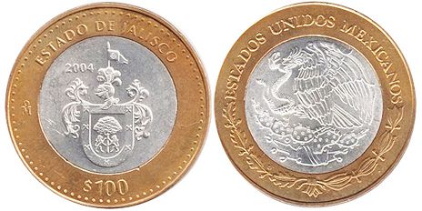 México moneda 100 Pesos 2004 Jalisco