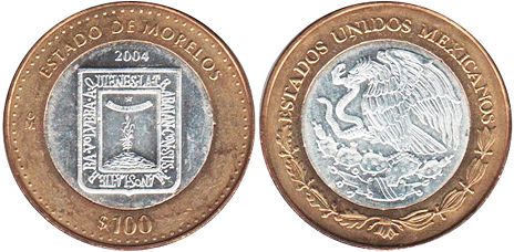 Mexico coin 100 Pesos 2004 Morelos
