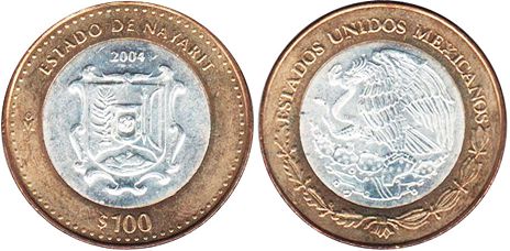 México moneda 100 Pesos 2004 Nayarit