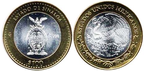 México moneda 100 Pesos 2004 Sinaloa