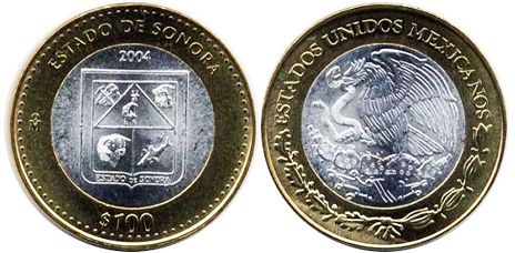 México moneda 100 Pesos 2004 Sonora