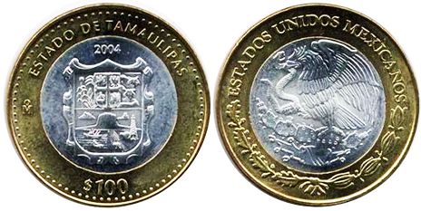México moneda 100 Pesos 2004 Tamaulipas