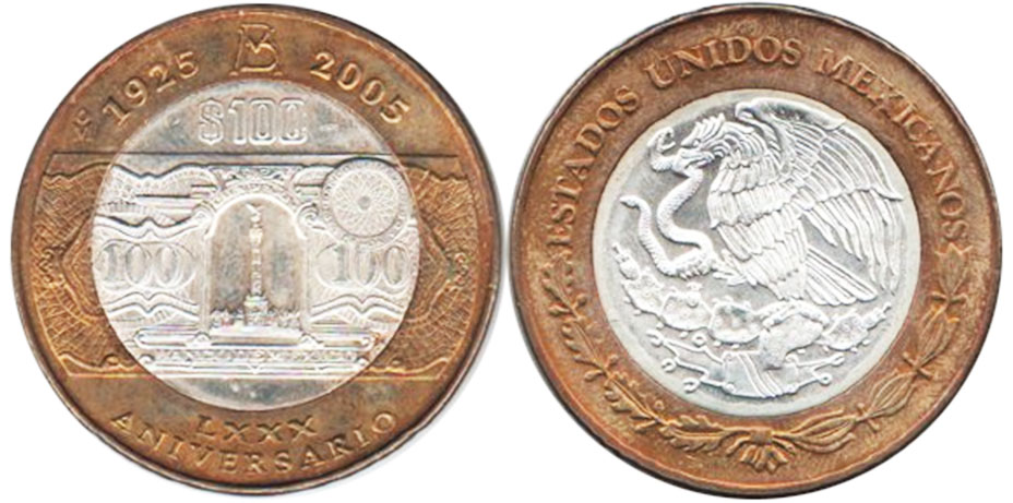 México moneda 100 Pesos 2005 Fundación del Banco