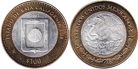 Mexico coin 100 Pesos 2005 Baja California Sur