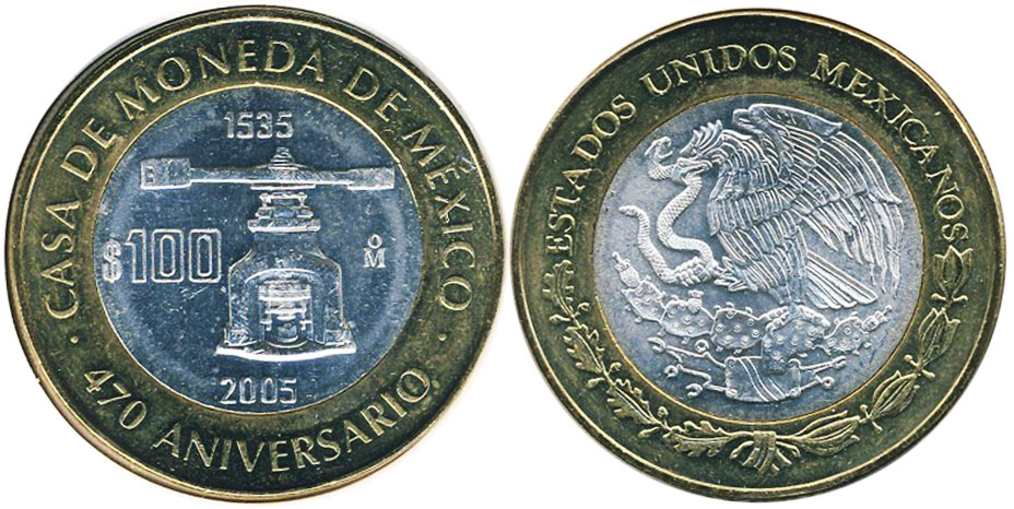 México moneda 100 Pesos 2005 Casa de Moneda