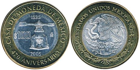 México moneda 100 Pesos 2005 Casa de Moneda