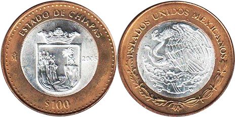 Mexico coin 100 Pesos 2005 Chiapas