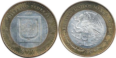 México moneda 100 Pesos 2005 Distrito Federal