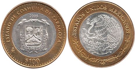 México moneda 100 Pesos 2005 Coahula de Zaragoza