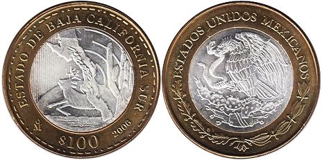 Moneda 100 Pesos Méxicanos 2006 Baja California Sur