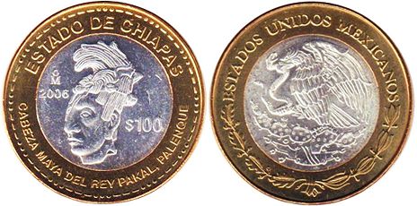 Moneda 100 Pesos Méxicanos 2006 Chiapas