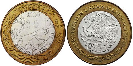 México moneda 100 Pesos 2006 Guerrero