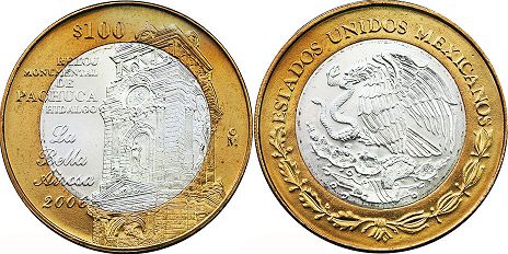 México moneda 100 Pesos 2006 Hidalgo